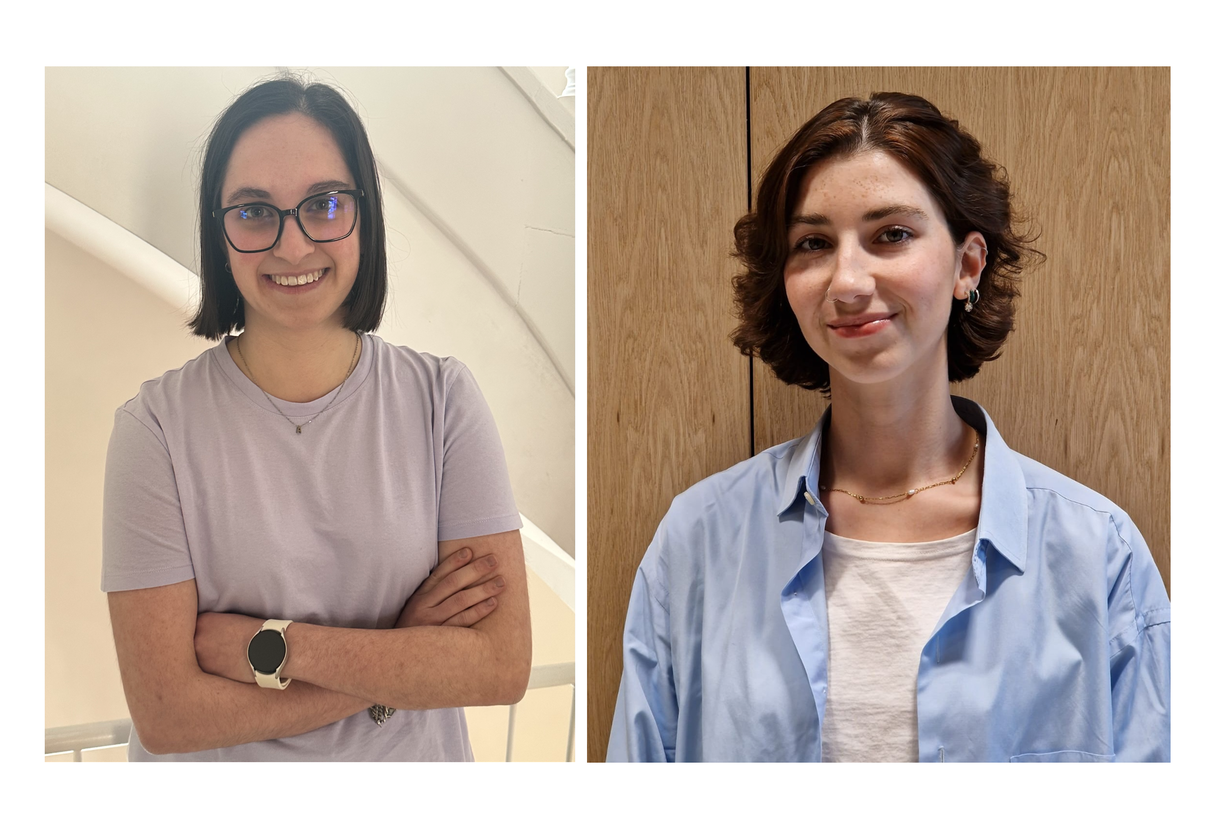 Á esquerda, a enxeñeira María Ana Ortega Sarceda, quen falará sobre o proceso de optimización da eficiencia dunha planta de potencia solar con ciclo rankine orgánico, e á dereita, Iria Veiras González, antiga alumna da Facultade de Humanidades e Documentación, que falará sobre unha cadea de subministro sostible realizando unha comparativa entre a moda pensada para un consumo rápido e aquela que é máis respectuosa co medio ambiente, cos traballadores e traballadoras e tamén co público que a consome.