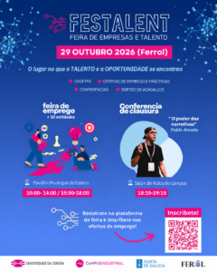 A feira terá lugar, o próximo xoves 29 de outubro, de 10:00 a 14:00 horas e de 15:00 a 18:00 horas, no Pavillón Municipal de Esteiro