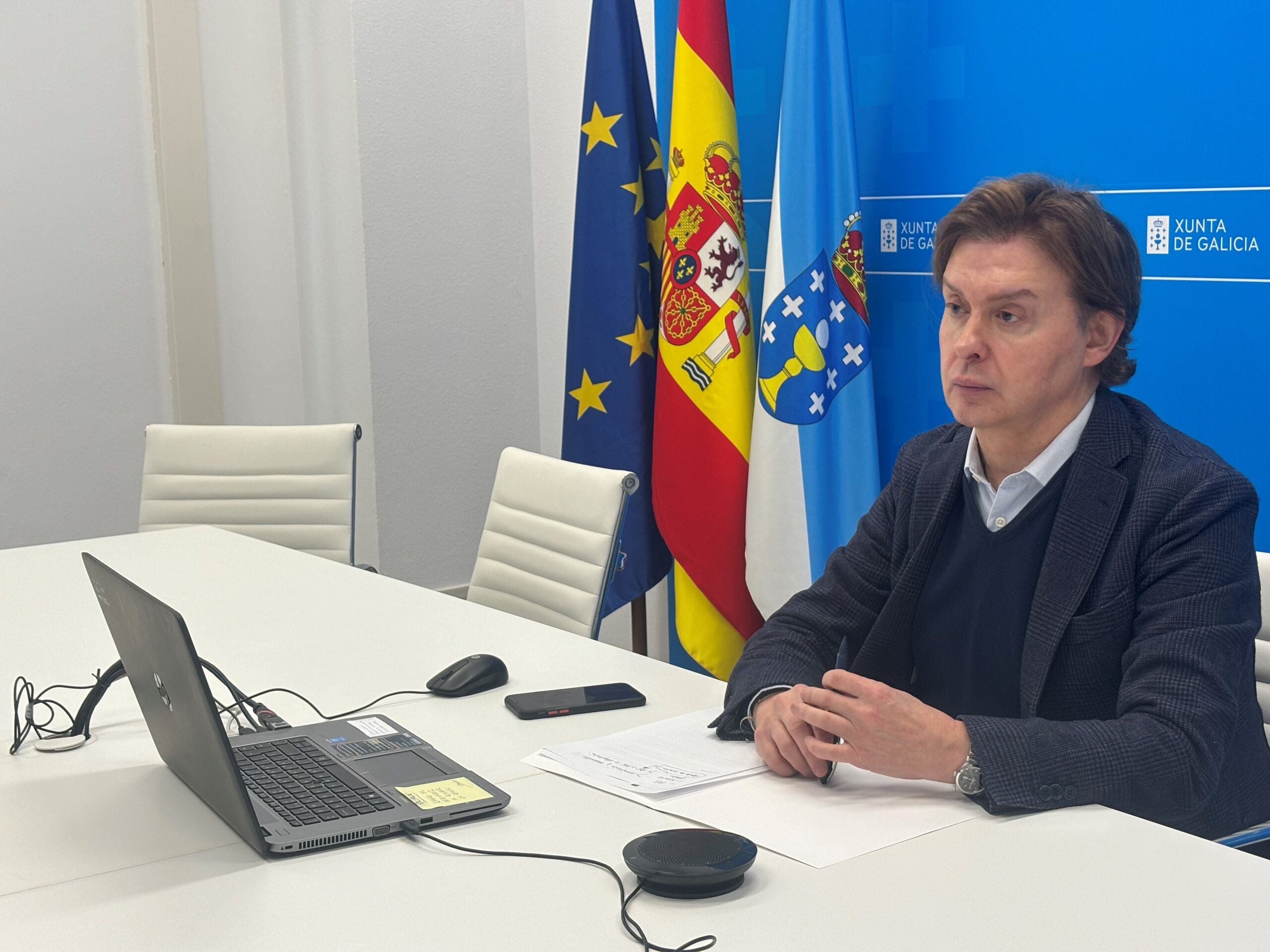o director xeral de Relacións Exteriores e coa Unión Europea da Xunta de Galicia, Jesús Gamallo, imparte unha conferencia no Campus Industrial de Ferrol convidado polo coordinador do grao en Relacións Internacionais, o profesor da Universidade da Coruña (UDC), Manuel Andrés Soage Quintáns. Imaxe cedida pola Xunta de Galicia.